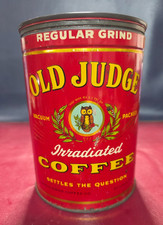 Vintage Old Judge Coffee Tin w/ Embossed Lid 2 lb Owl Logo David EVANS St Louis picture