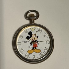 Vintage Verichron Mickey Mouse Quartz Pocket Watch Gold Tone As Is Parts No Glad picture