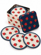 Vintage Potpourri Press Square 3.5” Strawberry Tin With Paper Coasters Open Box picture
