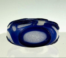 Antique Chinese Blue & White Carved Peking Glass Snuff Bottle w/ Stopper, Animal picture