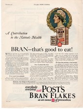 1925 Post's Bran Flakes Cereal Fiber Breakfast Food Art Deco Era Ad picture