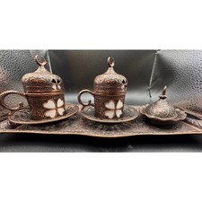 SENA Turkish Luxury Coffee Set for 2 Copper Tone 11 Pc Cups Tray Made in Turkey picture