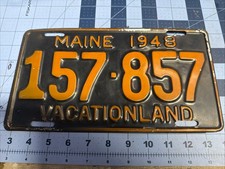 Vintage 1948 Maine Vacationland Black & Orange License Plate 157-857 Nice Cond picture