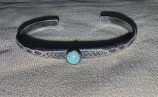 Old Pawn Native American Indian Sterling Silver Turquoise Child's Cuff Bracelet picture
