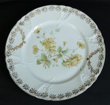 CT Carl Tielsch ANTIQUE GERMANY PLATE Handpainted Gold with Yellow roses 9-1/2
