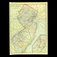 Vintage NEW JERSEY Electric Railway Map Wall Art Old Original 1920s Newark picture