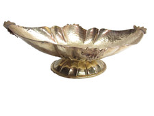 Vintage Hammered Brass Pedestal Bowl Centerpiece Grapes Oval  18