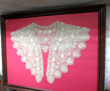 Antique SILK MALTESE Lace Stole Collar Shawl FRAMED 20” wide picture
