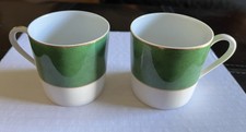 Haviland Limoges France Demitasse Pompéi Émeraude Green Gold Trim Cups Set of 2 picture