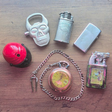 Lot of Mixed Collectible Novelty Lighters— Camel, Skull, Helmet, pocket watch,  picture
