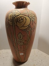 Damaged, Restored Vintage Early Weller Giant 14 inch Floral Vase in need restore picture