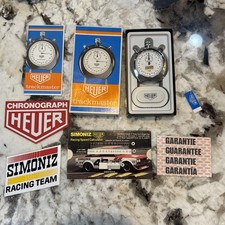 Vintage HEUER Trackmaster SIMONIZ Stopwatch Racing Speed Calculator Complete Set picture