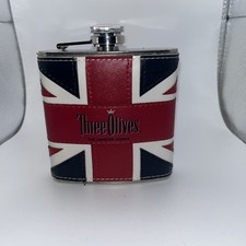 Stainless Steel British Liquor Flask Three Olives Vodka Leather Wrapped picture