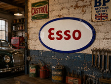 ESSO Gasoline Motor Oil Vintage Style Porcelain Enamel Garage Sign Shield 31.5