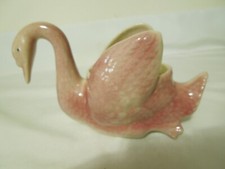 Vintage Glazed Ceramic Pink Swan Vase Planter Mid-Century Modern Holds a 3