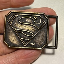 VTG 1970s Lee Jeans SUPERMAN BRASS BELT BUCKLE- DC Comics 1 7/8