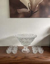 1894 EAPG Mckee Cut Glass Punch Bowl With Base & 12 Cups picture