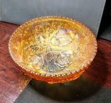 Imperial Glass Company Serving Bowl Open Rose Carnival Glass Bowl In Marigold picture