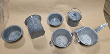6pc Antique Grey Enamelware Graniteware Lot POT-LID/ 2 STRAINER/ MEASURING/bowls picture