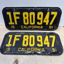 Original 1951 YOM California License Plate Set Pair 1F80947 Not Checked W/DMV picture