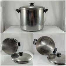 REVERE WARE 8 Qt Stock Pot & Lid TRI PLY Disk Bottom USA Vtg Clean picture