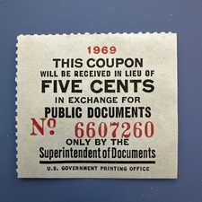 1969 Superintendent of Documents Six 5 Cent Coupons + Refund Letter & Envelope picture