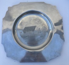Vintage Swedish Pewter Plate Kalix Kyrka Church made by GAB Tenn Sweden picture