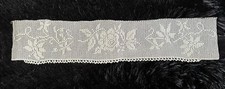 4.5”x20” Antique Vtg Filet Crochet Floral Rose White Ivory Lace Trim picture