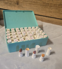 NOS Vtg AVON Representative 35 Mini LIPSTICK SAMPLES Iconic Turquoise Aqua Case picture