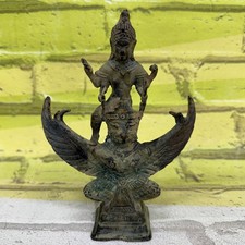 Vintage Bronze Vishnu Riding Garuda Hindu Statue Thai Indonesian Figure 6.5