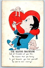 1927 Valentine Big Heart The Selfish Bachelor Boy With Pipe Napoleon OH Postcard picture