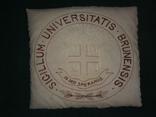 Vintage Brown University Coat of Arms Seal Linen and Silk Throw Pillow 20X20 VGC picture
