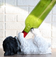 Ebros White and Black Shih Tzu Dog Wine Bottle Holder Kitchen Wine Cellar Decor picture