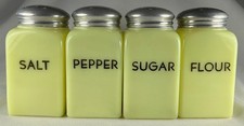 McKee glass SALT, PEPPER, SUGAR & FLOUR range shakers - Seville Yellow color picture