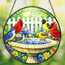 Stained Glass Window Hanging - Colorful Garden Birds Suncatcher for Windows D... picture