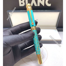 Montblanc Luxury Turquoise Gold Pattern Rollerball Pen Elegant Rare VIP Gift Box picture