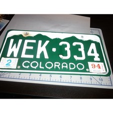 Colorado License Plate WEK 334 Green White 1994 picture