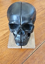 Gothic Black Resin Skull Bookends EUC 6.5 Inches Halloween Spooky picture