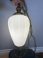 Vintage MCM brass Frosted white Tear Glass Pendant-Large picture