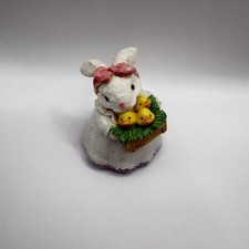Vintage Hand Painted Figure White Bunny Holding A Basket Full Of Yellow Chicks picture