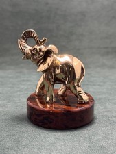 Art Deco Elephant Figurine Cast Bronze Statuette Sculpture Base Obsidian stone picture