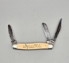 Vintage Schrade SC505 Scrimshaw 3 blade Stockman Duck Departure pocketknife USA picture