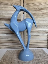 VINTAGE ROYAL HAEGAR- MCM Glossy Blue Ceramic Gazelle Statue Antelope 21” EUC picture