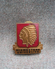 VINTAGE MIDWESTERN UNIVERSITY COPPER ENAMEL INDIAN PIN WICHITA FALLS TEXAS STATE picture