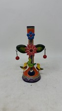 Vintage Mexican Folk Art Tree Of Life Candle Holder Pottery Ceramics Collectible picture