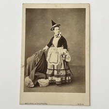 Antique Cabinet Card Photograph Woman Witch Pointed Hat Costume India Odd picture