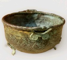 Antique 19th C French Copper Jardiniere Planter Repousse Verdigris Brass Cachepo picture