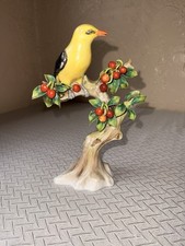 Unique Golden Oriole Perched On A Cherry Tree Sitzendorf Porcelain Bird Figurine picture