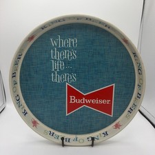 Vintage Where There's Life There's Bud Budweiser Bowtie Metal Beer Tray 13