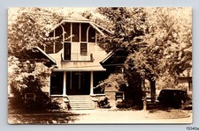 RPPC 1940's Cars Wagons Large Home Covered Porch Unknown Real Photo Postcard picture